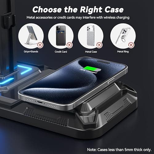 KDD Headphone & Controller Stand with Wireless Charging - Rotatable Headset Stand with 9 Light Modes - Controller Holder with 2 USB and Type C Ports - for Gamers Desktop Accessories thumbnail 3