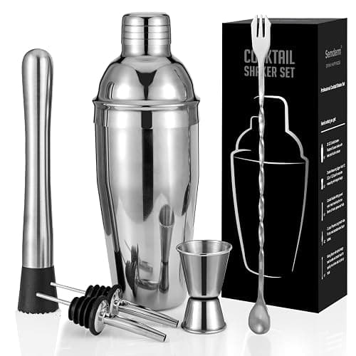 Cocktail Shaker Set, 6-Piece Mixology Bartender Kit Premium Shakers Bartending: Martini Shaker Jigger Mixing Spoon Muddler 2 Pourers Bar Tools Set with Built-in Bartender Strainer for Drink Shaker - Image 1