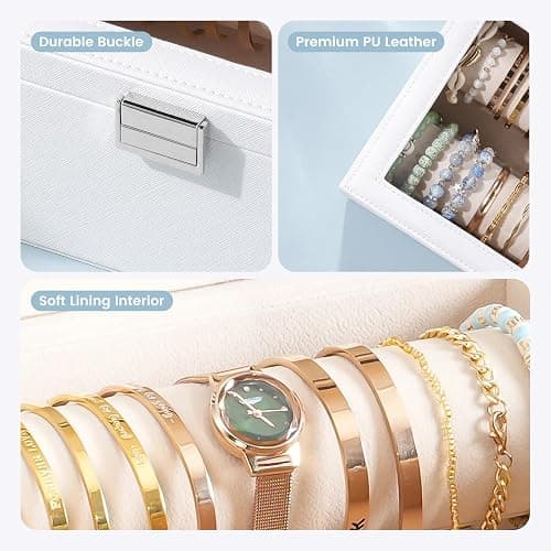 Lolalet Bracelet Display Holder with Rods for Bangles Watches, Clear Lid Jewelry Organizer Box Storage Case for Women Girls -White thumbnail 5