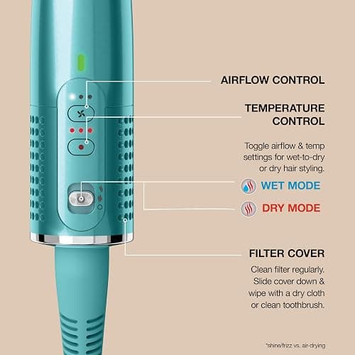 Shark Glossi 2-in-1 Hot Tool and Air Glosser, Ultra-Fast, Ultra-Glossy Blowouts at-Home, Heat-Controlled Ceramic, Curly, Coily, and Color Friendly, Jewel Teal, HT302TL thumbnail 11