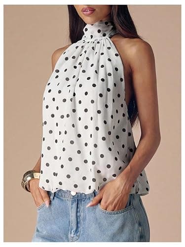 Verdusa Women Y2K Polka Dots Halter Tops Backless Peplum Going Out Outfits | Cute Summer Going Out Tops, Backless, Country Concert Outfits, 2000s Clothes, Date Night thumbnail 5