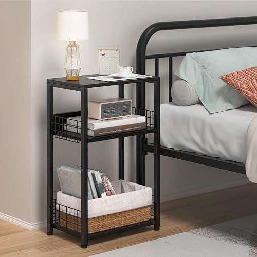 LELELINKY Side Table with Storage, Black Night Stand for Small Spaces, 3 Tier Industrial Wooden Record Player Holder with Vinyl Storage Shelf, End Tables Printer Stand for Bedroom thumbnail 6