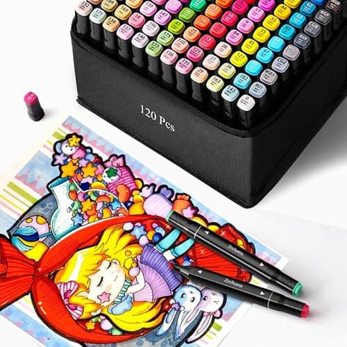 120 Colors Alcohol Markers Artist Drawing Art Dual Tip Markers Perfect for Adult Students Friends Gift thumbnail 2