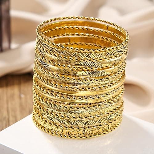 RINTOLER 16Pcs Gold Bangle Bracelets for Women - Multi Layer Stackable Textured Bracelets Boho Jewelrys Set. thumbnail 6