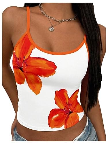 SOLY HUX Women's Y2k Floral Camisole Tops Spaghetti Strap Scoop Neck Slim Fitted Summer Top - Image 1