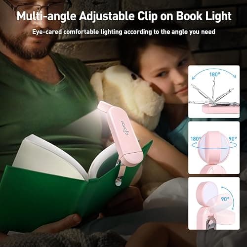 VAVOFO USB Rechargeable Book Light, Blue Lighting Blocking, Amber Light Clip On Bookmark Shaped 6 LEDs Reading Light, Eye Care for Bookworms Reading in Bed with 9 Lighting Modes (Light Pink) thumbnail 5