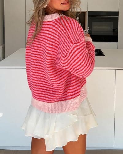 Cicy Bell Womens Striped Cardigan Sweaters Long Sleeve Button Up Knit Tops | Color Block,Loose Fit,Button Down,Open Front,Oversized,Casual Cardigan,Fall Winter thumbnail 6