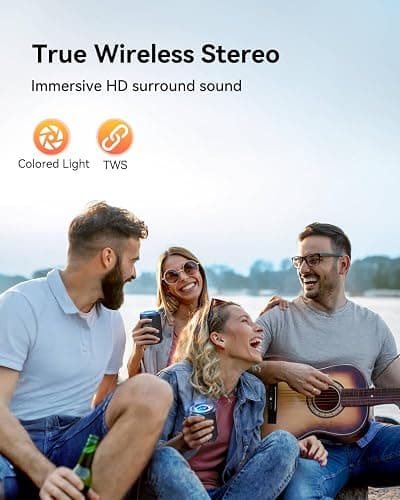 LENRUE Small Portable Bluetooth Speaker with Lights, TWS Stereo Surround Sound, Type C Powered, Bluetooth 5.3, AUX TF Card Input, Wireless for Outdoor Home, Coolest Gifts thumbnail 4
