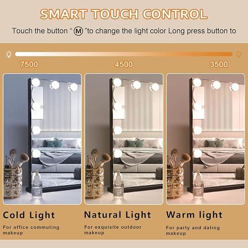 FENCHILIN Vanity Mirror with Lights,Hollywood Lighted Mirror with Dimmer Bulbs, Vanity Makeup Mirror Smart Touch Control (Black) thumbnail 4