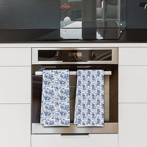 Elefeltclave Chinoiserie Western Cowboy Cowgirl Kitchen Towels, Blue and White Floral Dish Tea Towels for Kitchen, Grandmillennial Vintage Toile Decorative Hand Towel for Bathroom, 16x24 Inch Set of 2 thumbnail 6