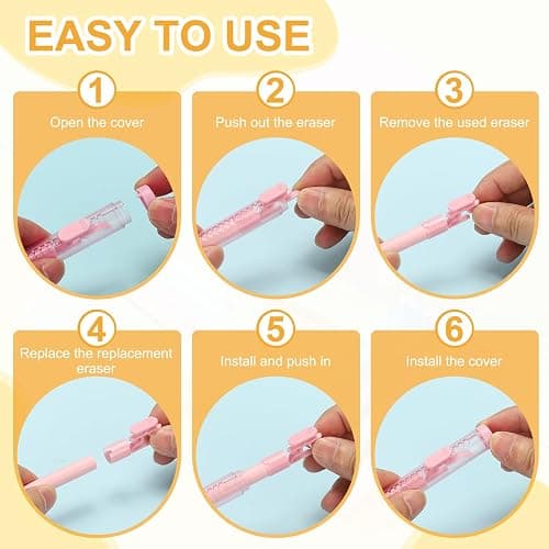 PATIKIL 8 Pack Erasers, Sliding Retractable Eraser Push Pull Cute Pencil Erasers Soft Large Easy to Clean with Plastic Sleeve for Sketching Drawing Artists Teacher Pencils, Pink Blue TPE thumbnail 7
