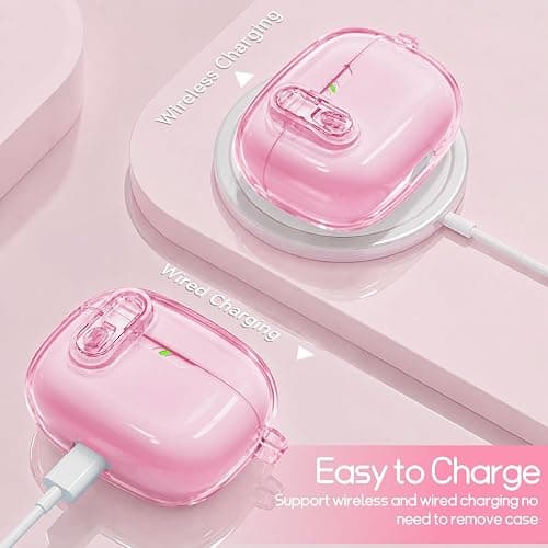 for JBL Vibe Beam 2(2025)/Beam(2023)/200TWS (2022) with Safety Lock,Pink | Clear Case with Cleaner Kit & Bling Keychain for Women Girls,Transparent Soft TPU Protective Cover,Shockproof thumbnail 4