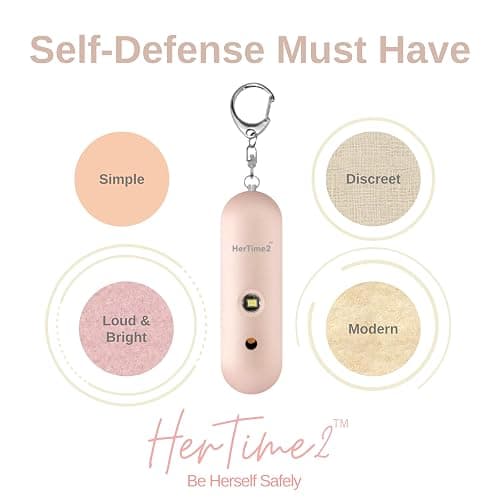 HerTime2 Personal Safety Alarm – Travel Safe Waterproof – Gift for Women College Girls – Self Defense Keychain – Extra Loud Siren – Strobe Light – Cute Key Chains Protection (Rose Gold) - Rose Gold thumbnail 7
