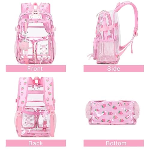 Bevalsa Clear Backpack for Girls, 3PCS Transparent Kids Backpacks for Teens | School Stadium Approved Backpack, Heavy Duty Clear Bookbag with Lunch Bag & Pencil Case for Elementary Middle High School thumbnail 6