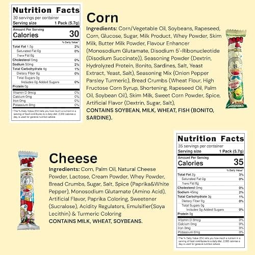 Japanese Snacks Variety Pack, Corn and Cheese Flavor, Corn Puffed Dagashi Mix, 30 Sticks thumbnail 3