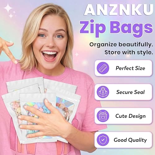 ANZNKU Holographic Bags 5x8 White Mylar Bags Resealable 50PCS, Smell Proof Packaging Bag Snack Pouches Goodie Baggies for Candy Jewelry Graduation Party Favors, Small Gift Bag for Small Business thumbnail 6