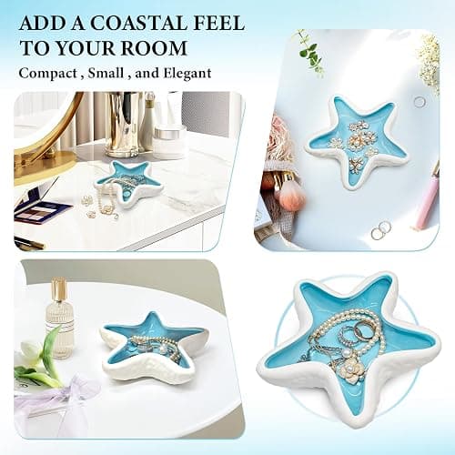 Starfish Jewelry Dish Ceramic Trinket Tray - Ocean Themed Ring Holder for Earrings, Necklaces, Beach & Bathroom Organizer with Glossy Glaze, Coastal Room Decor Gift for Women thumbnail 5