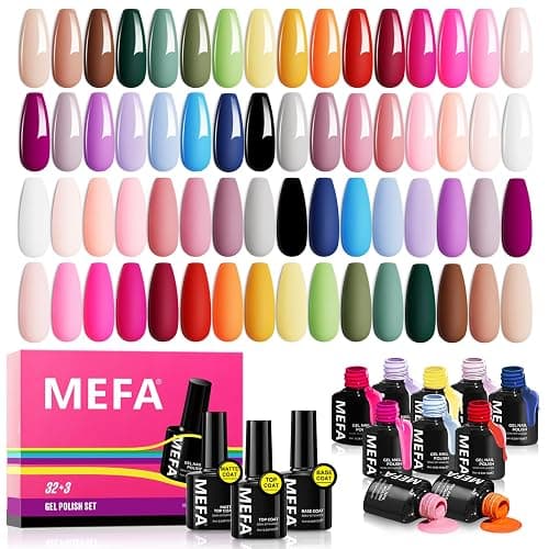 MEFA 35 Pcs Gel Nail Polish Set, 32 Colors All Seasons Collection Gel Nail Polish Blue Red Pink Nail Art Manicure DIY Salon Home Halloween Decoration Beginners Gifts for Women - Image 1