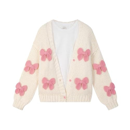 FindThy Women’s Kawaii Strawberry Embroidered Cardigan Long Sleeve V Neck Chunky Knitted Cardigans Tops - Image 1