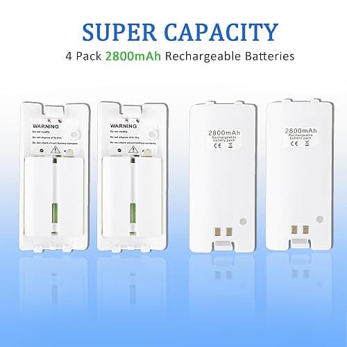 FoToxi 4-in-1 Wii Remote Charging Station with 4X 2800mAh Rechargeable Batteries & USB Charging Cord, LED Indicator Charging Dock for Wii/Wii U Controllers (Remotes Not Included) thumbnail 4