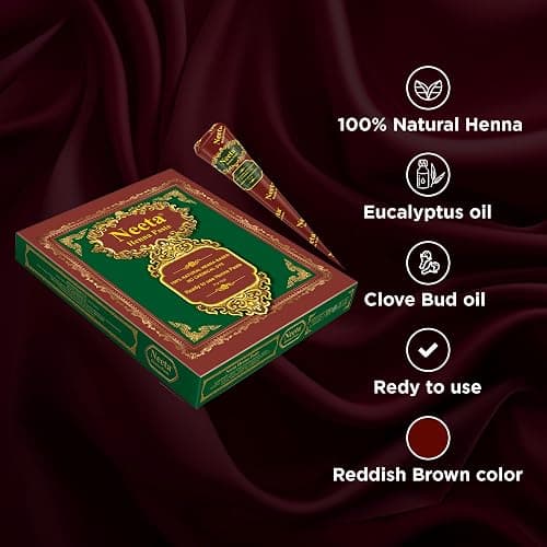 Neeta 12 Pack Ready to Use Henna Paste Hair Dye Cones Reddish Brown Color tubes color for women Perfect for Spot hair coloring, Long-lasting and Cruelty-Free thumbnail 6