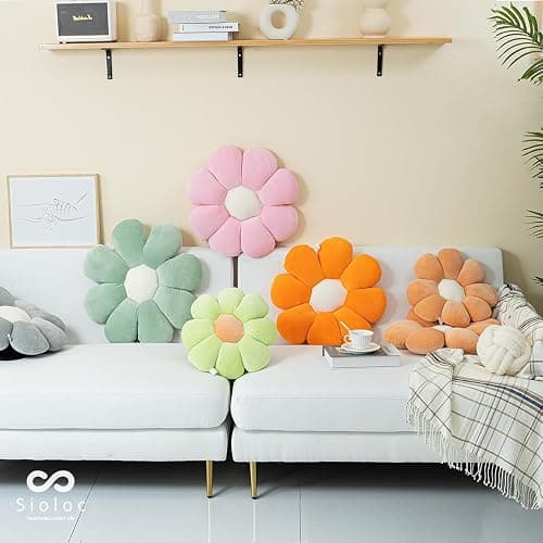 Sioloc Flower Shaped Throw Pillow Butt Cushion - Floor Seating Cushion, Cute Room Decor & Plush Pillow for Bedroom, Sofa, Chair (Pink, 15.7'') thumbnail 4