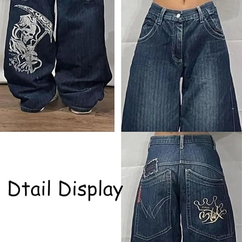 Y2k Vintage Hip Hop Jeans Baggy Skeleton Pants Graphic Printed Denim Jeans Grunge Gothic Oversized Pants Streetweear thumbnail 3
