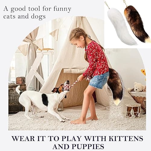 NWSTESLE Fuzzy Faux Fur Fox Wolf Tail for Cosplay Halloween Party Costume,Over 1 Years Old thumbnail 6