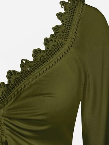 ROSE GAL Women Plus Size Lace Trim Hollow Out Cinched Flare Sleeves T-Shirt Bell Sleeves Renaissance Top thumbnail 3