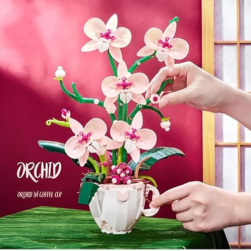 Orchid Flower Building Blocks Set, 567PCS Coffee Cup Artificial Flower Plant Toys Building Kit, Botanical Collection Model for Home Décor, Great Gift for Birthday and Anniversary for Her and Him(3005) - orchid flower thumbnail 2