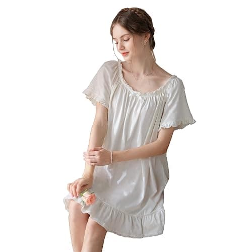 COSOSA Women's Cotton Nightgowns Vintage Lightweight Gown Sets Short Sleeve Princess Nightdress thumbnail 5