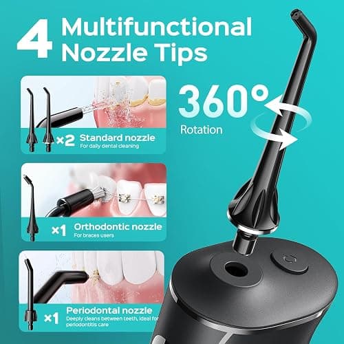 COSLUS C50 Water Flosser for Teeth Cordless: 4 Modes & 20 Levels - Portable Irrigador Dental for Health - Conscious Sensitive Users Gums - Travel Home Use with 4 Jet Tips thumbnail 9