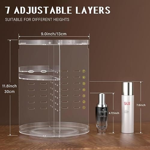 huipinghu Makeup Organizer | 360° Rotating Cosmetic Storage with Large Capacity | Clear Spinning Organiser with 7 Adjustable Layers | Vanity Table Stand for Bedroom & Bathroom thumbnail 2