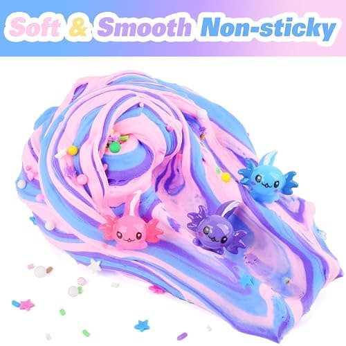 3 Pack Axolotl Butter Slime, Butter Slime Kit with Pink, Blue, Purple Axolotl Charms, Soft and Stretchy, Slime Party Favor for Girls & Boys, Classroom Rewards, Birthday Gifts for Kids thumbnail 2