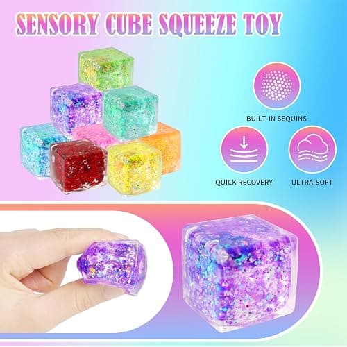 24 Pack Slow Rising Cube Squishy Stress Balls，Stress Cube for Adult | Bulk Taba Squish Fidget Toys, Square Squeeze Toy for Prizes, Glitter Mini Cube Squishy for Party Favors thumbnail 4