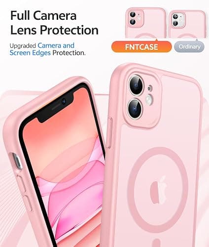 FNTCASE for iPhone 11 Case: [Compatible with Magsafe] Translucent Matte Magnetic Cases [Full Camera Protection] Military Grade Shockproof Protective Phone Cover - Light Pink thumbnail 5