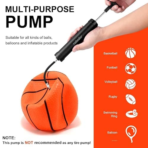 10 Inch Ball Pump Kit, Basketball Pump, Portable Air Pump with 5 Needles, 1 Nozzle & Extension Hose for Soccer Football Volleyball Water Polo Rugby Exercise Sports Ball thumbnail 2