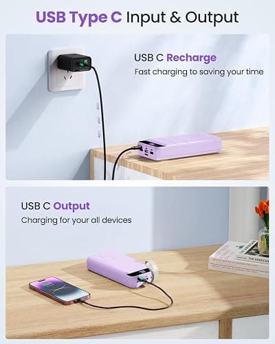 DAOLOT Power Bank Fast Charging 50000mAh - 22.5W Portable Charger USB C Quick Charge with 4 Outputs & 3 Inputs LED Display Huge Capacity External Battery Pack for iPhone, Samsung, iPad etc Purple thumbnail 6
