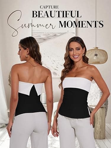 Strapless Tube Tops for Women Backless Going Out Bandeau Top Sexy Trendy Off Shoulder Side Split Summer Bustier Tops thumbnail 5