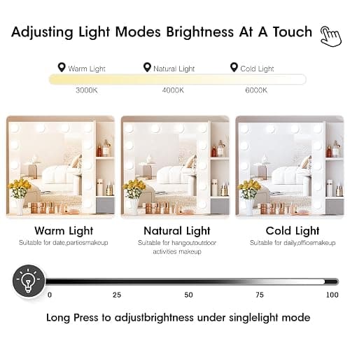 Fameill Makeup Vanity with Lights, 37inch Vanity Desk with Mirror and Lights 4 Drawers, 3 Lighting Modes Brightness Adjustable, White thumbnail 6