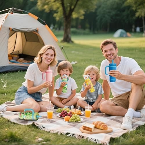 Como bebe Insulated Whale Fountain Sippy Cup, 24 oz 316 food-grade Stainless Leak-Proof Straw,Tumbler with Handle, Fits Car Cup Holders. 2 types lids for Kids, Teens & Adults V3.0 (Green dinosaur) thumbnail 18
