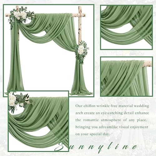Wedding Arch Draping Fabric 2 Panels 20Ft Length x 28" Width Sage Green Arch Drapes Chiffon Fabric Sheer Curtains Backdrop for Party Bridal Decorations Wedding Ceremony Ceiling Stage Reception Decor thumbnail 3