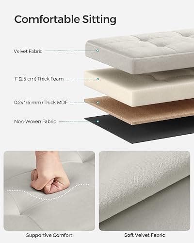 Storage Ottoman, Foldable Small Ottoman Foot Rest, 12.2 x 16.1 Inches Foot Stool, OAD up to 286 lb, for Living Room, Bedroom, Dorm, Cream White ULSF200W01 thumbnail 4