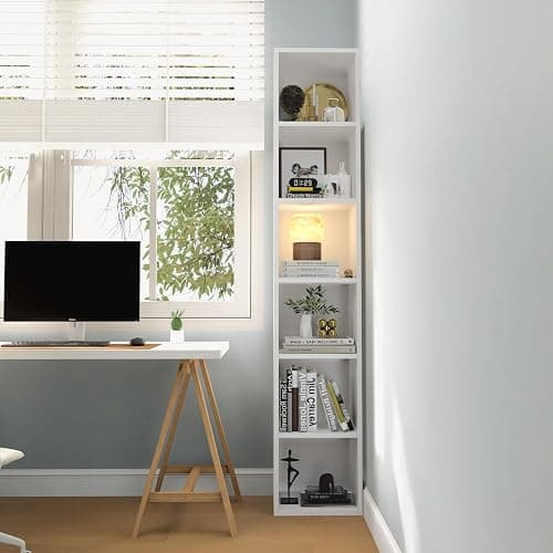 MXV Narrow Bookshelf, 6-Tier Open Bookcase, Coner Shelf, Storage Shelves, Display Storage Shelves, Floor Standing Unit, Home Decor, Furniture for Home Office, Living Room, Bedroom, White thumbnail 6