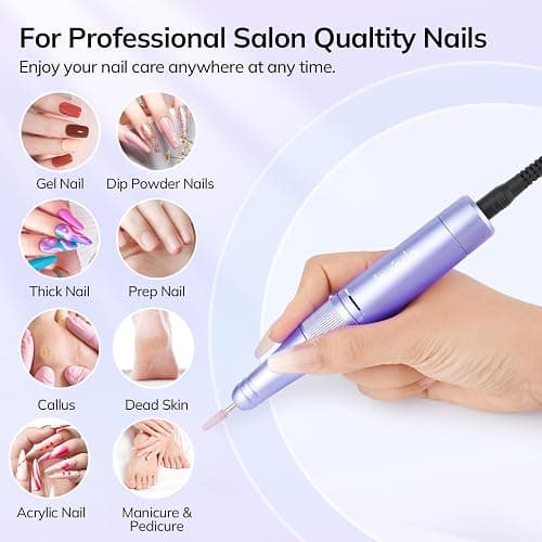 Lavinda Professional Nail Drill 35000 RPM, Cordless Electric Nail File Efile for Acrylic and Gel Nails, Manicure Pedicure Polishing Tool for Salon and Home Use (Purple) thumbnail 2