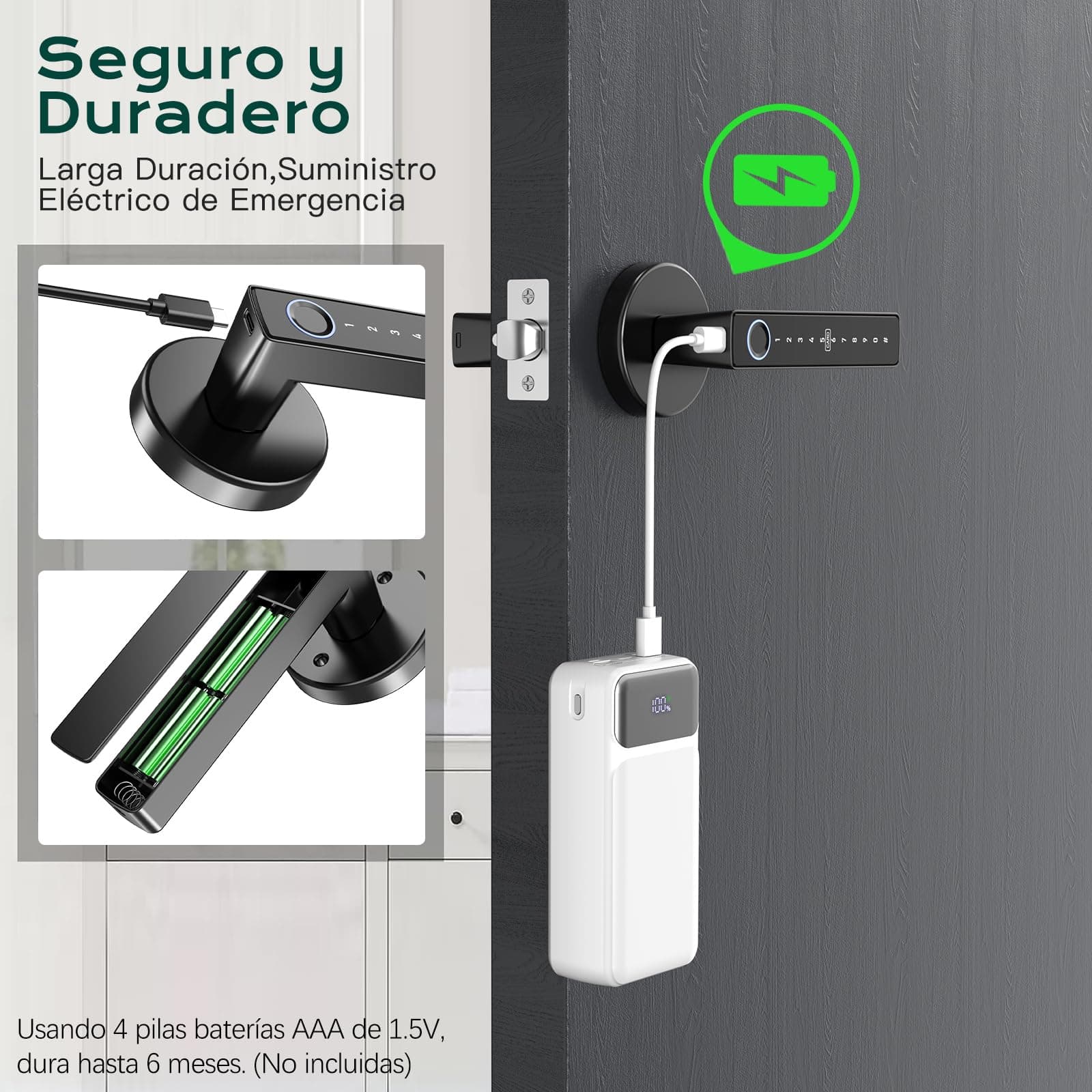 Cerradura Inteligente Electronica 5 en 1, 0.3s Desbloquear, Código de Privacidad, Huella Digital/Tarjeta IC/Contraseña/APP/Llave Mecánica, Fácil de Instalar, para Hogar, Oficina, Hotel thumbnail 5