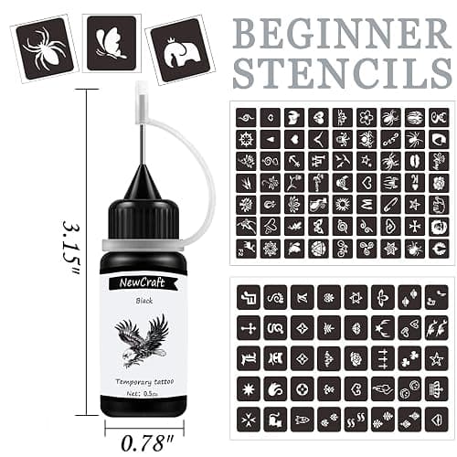 3 Packs Black Temporary Tattoo Ink and Stencils for Adults Teens Kids, Temporary Tattoo Kit Skin Friendly thumbnail 2
