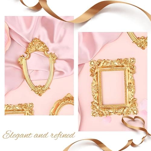 ERESGREAT Mini gold frames Mini frame Small Picture Frames Magnetic Picture Frames for Refrigerator Vintage Picture frames Antique Vintage gold frame Jewelry Display Photo Frame Christmas Decor(5pcs，Gold) thumbnail 3