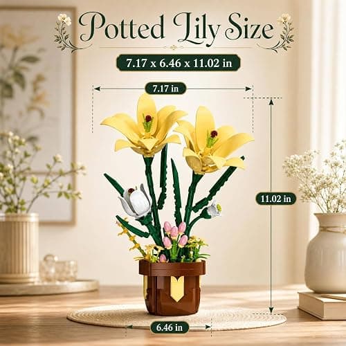 Lily Flowers Building Set, Potted Flower Building Blocks Compatible with Lego Botanical, DIY Building Toy Gifts for Women Girls Adults Ages 6+ (296PCS) thumbnail 2