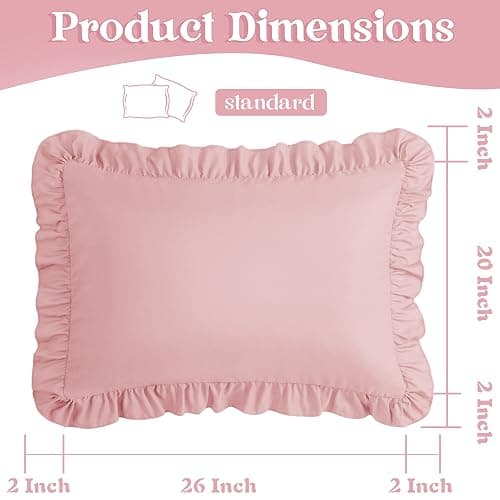 KKJIAF Ruffle Pillow Cases Standard Size Set of 2, Ruffled Pillow Covers with Envelope Closure, Wrinkle Resistant Pillowcases 20" x 26", Ruffled Pillow Shams, Light Pink thumbnail 3